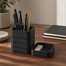 Katmanlı Masaüstü Kalemlik ve Aksesuar Tepsisi Seti – 2 Parça 3D Baskı Organizer, Mat Siyah
