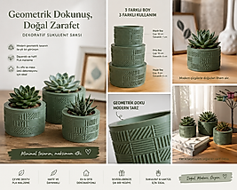 Geometrik Dokulu Dekoratif Sukulent Saksısı | Modern Minimalist Tasarım | 3 Boy Seçeneği